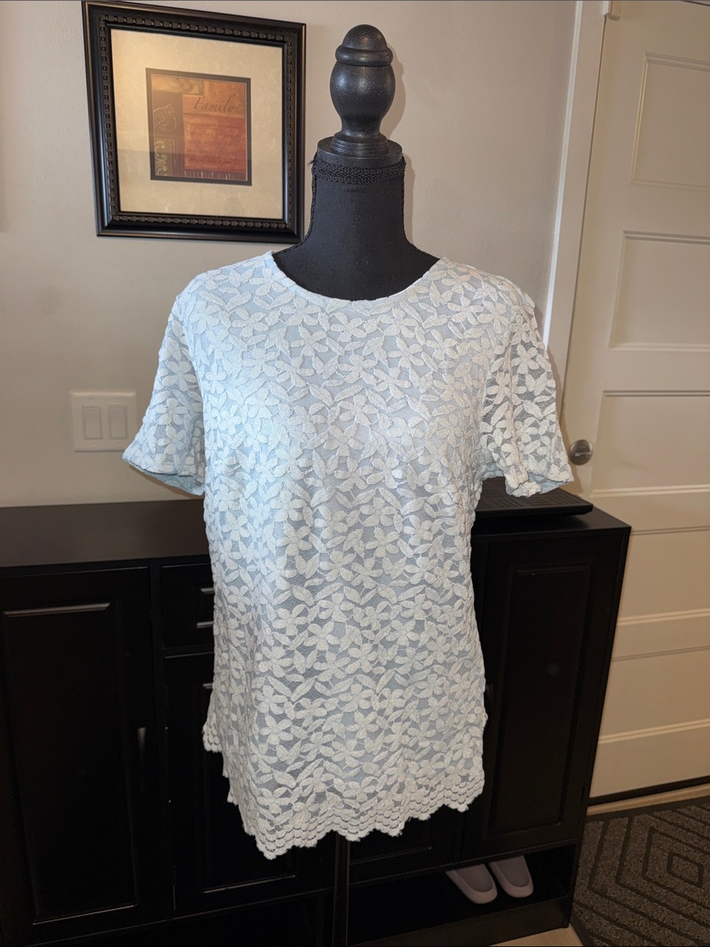Teddi Rose Light Blue Lace Short-Sleeve Top M
